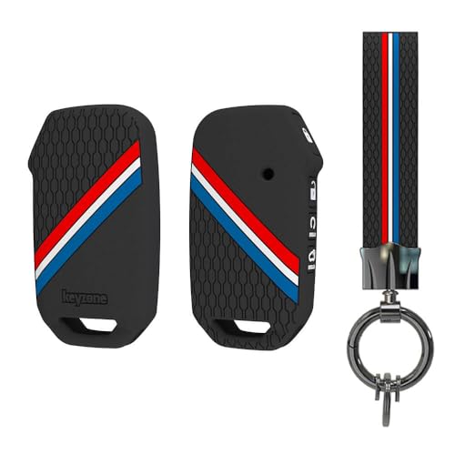 Keyzone® Striped Silicone Key Cover & Keychain Compatible for Kia Carens Clavis,Seltos, Sonet 2023 4 Button Smart Key.(Black with Striped Black Keychain) - Image 2