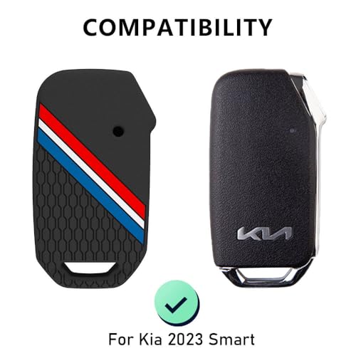 Keyzone® Striped Silicone Key Cover & Keychain Compatible for Kia Carens Clavis,Seltos, Sonet 2023 4 Button Smart Key.(Black with Striped Black Keychain) - Image 3