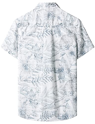 JOGAL Mens Floral Hawaiian Shirt Front Pocket Casual Aloha Shirts White Medium - Image 2