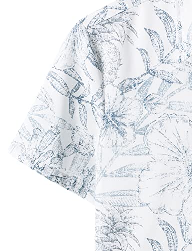 JOGAL Mens Floral Hawaiian Shirt Front Pocket Casual Aloha Shirts White Medium - Image 4