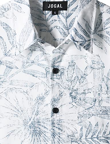 JOGAL Mens Floral Hawaiian Shirt Front Pocket Casual Aloha Shirts White Medium - Image 3