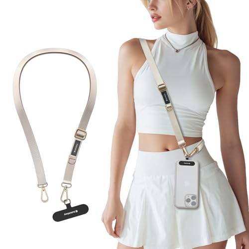 SWITCHEASY 20mm Adjustable Crossbody Phone Strap Compatible with Most Phones AntiTheft AntDrop Hands Free for Phone Lanyard Crossbody with Strap Card Phone Tether TabEasyStrapIce Cream White - Image 1