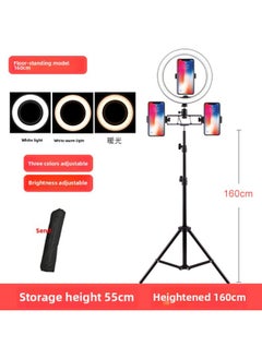 Spot Led Ring Light Mobile Phone Selfie Live Network Red Anchor Round Fill Light Photography Bracket Shooting-Color:160cm Bracket +26cm Fill Light + Three Machine Positions