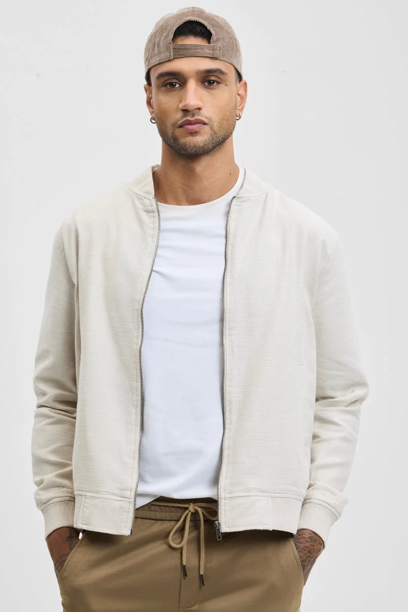SNITCH Cream Cream Textured Relaxed Fit Jacket for Men | Best Price UAE