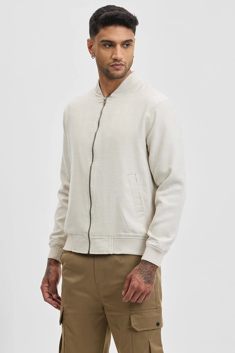 SNITCH Cream Cream Textured Relaxed Fit Jacket for Men | Best Price UAE