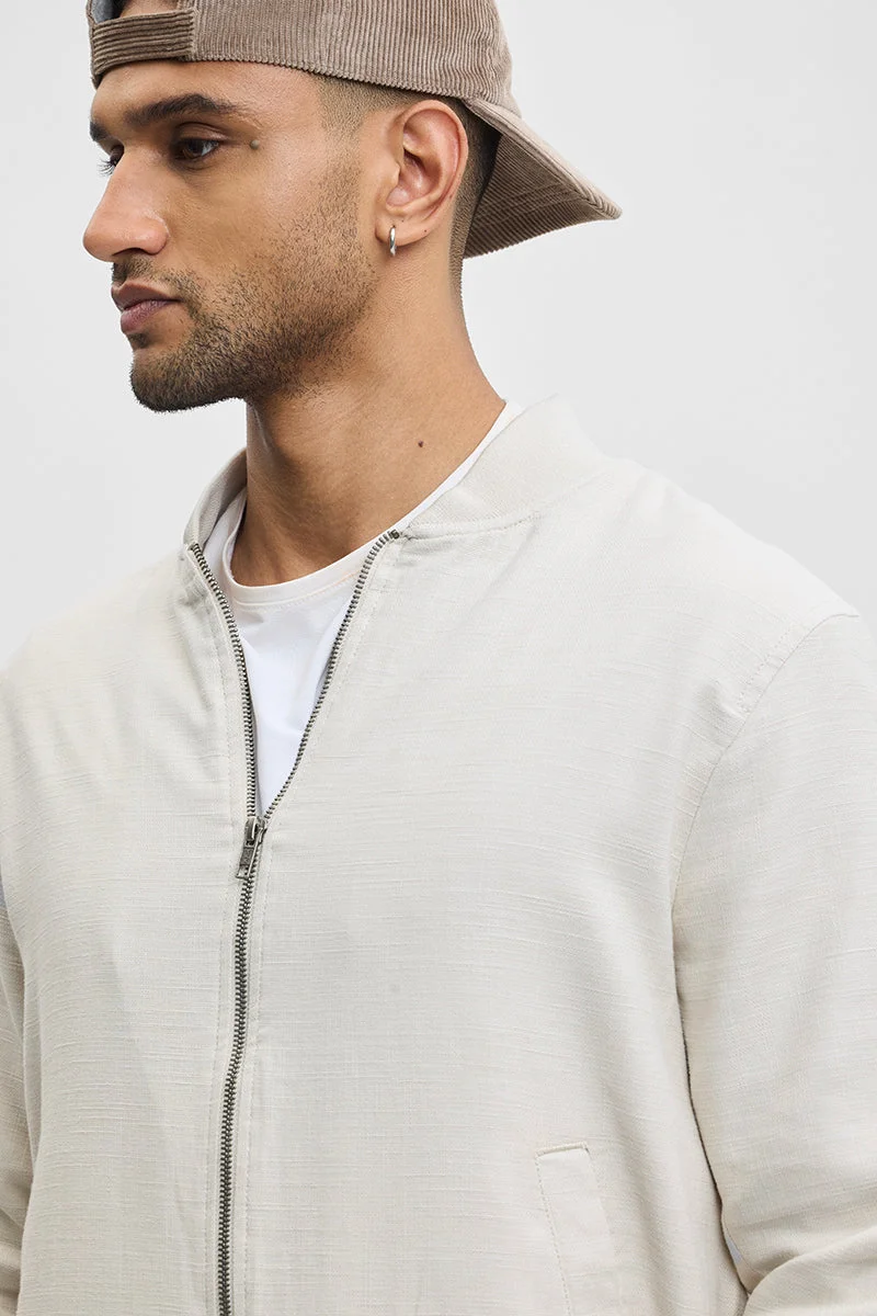 SNITCH Cream Cream Textured Relaxed Fit Jacket for Men | Best Price UAE