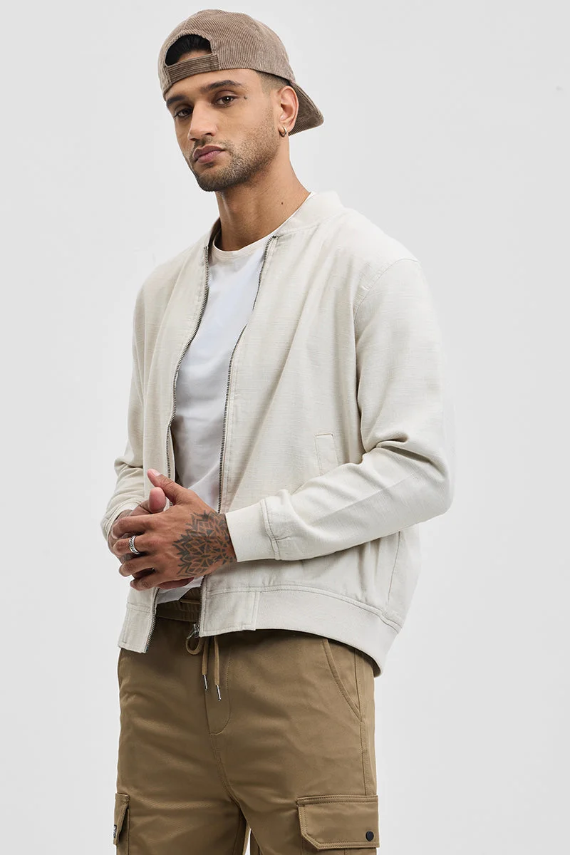 SNITCH Cream Textured Relaxed Fit Jacket