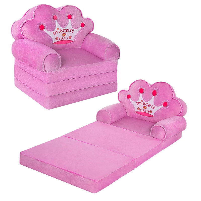 MOONBEEKI Kids Couch Fold Out Foldable Princess Chair for Toddlers 13 Sofa Bed for Kids Folding Toddler Bed Lounger Chair for BedroomPurple