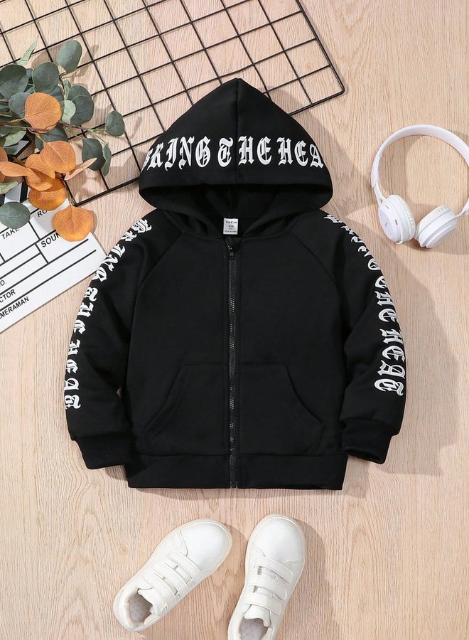 Take Two Letter Print Zip Front Hoodie - Image 3