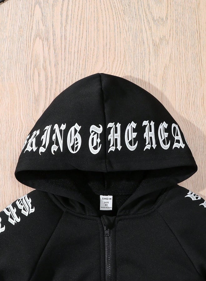 Take Two Letter Print Zip Front Hoodie - Image 4