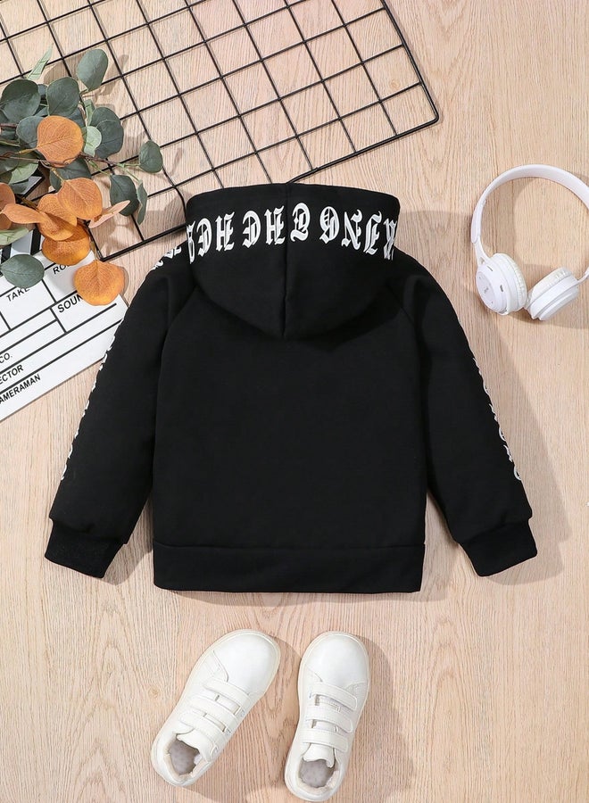 Take Two Letter Print Zip Front Hoodie - Image 2