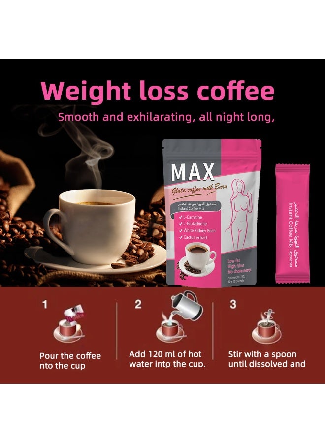 MA Wins Town Fat Burning Coffee Mix Powder: L-Carnitine + Glutathione + White Kidney Bean Extract. 10g per packet / 15 packets total. Weight Management Assistant - Image 2