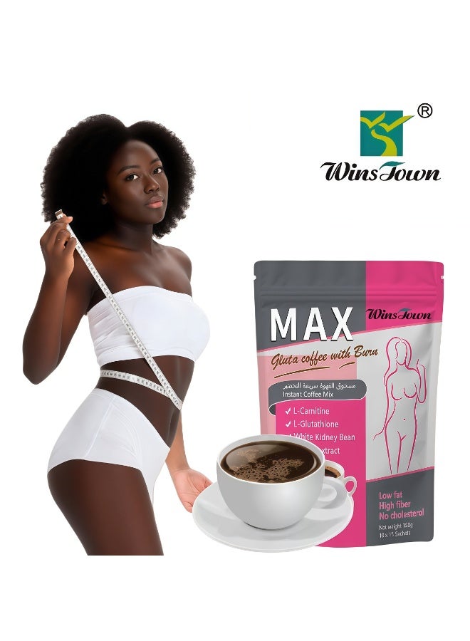 MA Wins Town Fat Burning Coffee Mix Powder: L-Carnitine + Glutathione + White Kidney Bean Extract. 10g per packet / 15 packets total. Weight Management Assistant - Image 1