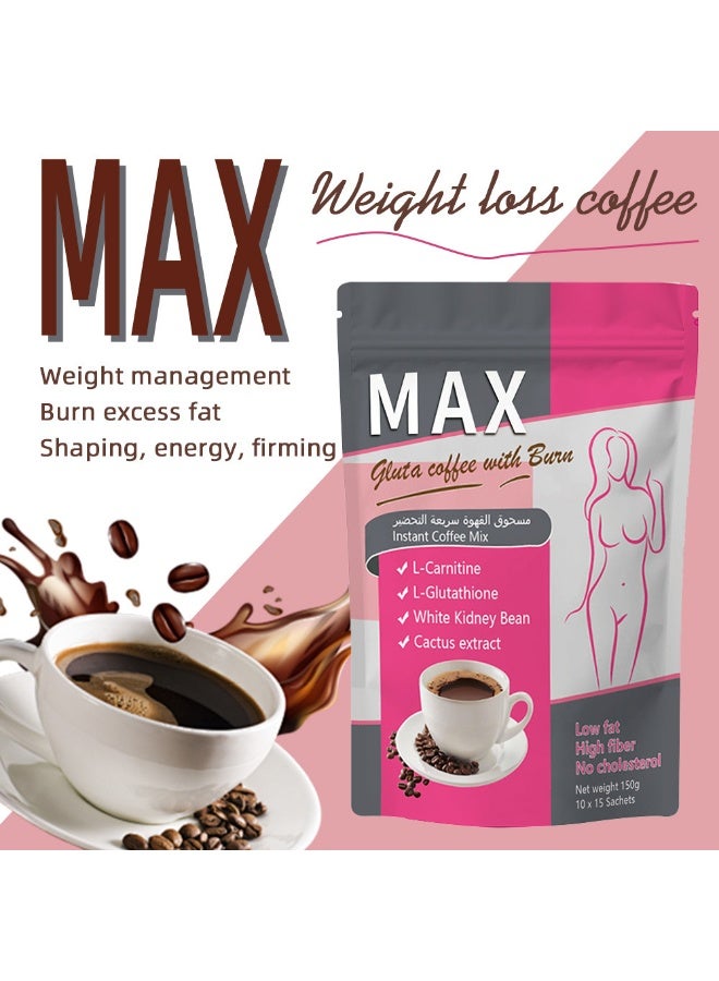 MA Wins Town Fat Burning Coffee Mix Powder: L-Carnitine + Glutathione + White Kidney Bean Extract. 10g per packet / 15 packets total. Weight Management Assistant - Image 4