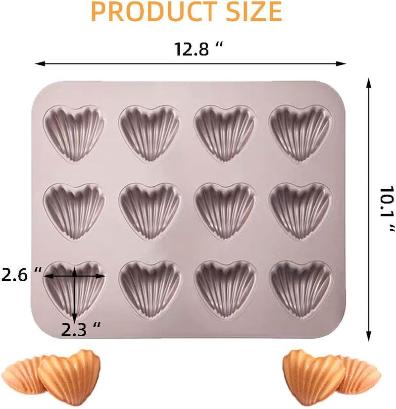 QUDUME Madeleine Mold Cake Pan, 12 Cavity Heart Shape Cake Pan Mini Tea Cake Pans Non-Stick Heart-shaped Shello Madeline Bakewarefor Baking - Image 2