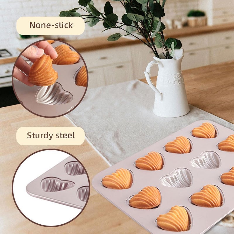 QUDUME Madeleine Mold Cake Pan, 12 Cavity Heart Shape Cake Pan Mini Tea Cake Pans Non-Stick Heart-shaped Shello Madeline Bakewarefor Baking - Image 4