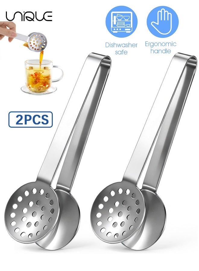 Unique 2 Pack Tea Bag Squeezer, Stainless Steel Tea Bag Squeezer Tongs, Teabag Filter, Dispenser Accessories for Teas Drinkers, Durable Round Strainer Gripper Picker (Silver) - Image 1