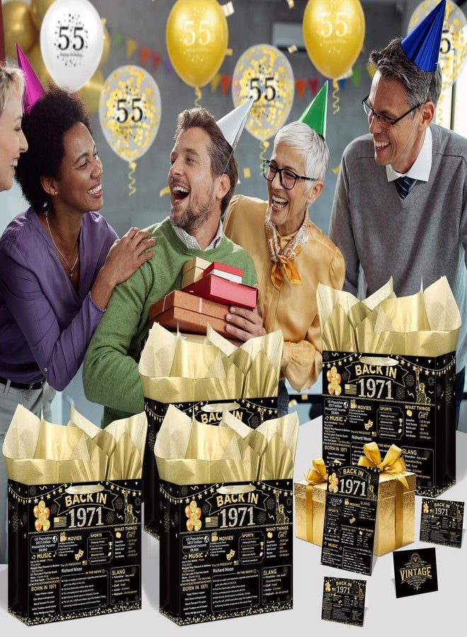 Yoirrat Black Gold 55th Birthday Gifts Bag Vintage 1971 Gift Bags with Greeting Cards 55th Birthday Wrapping Paper Bag for Women Man 55 Year Old Party Supplies - Image 3