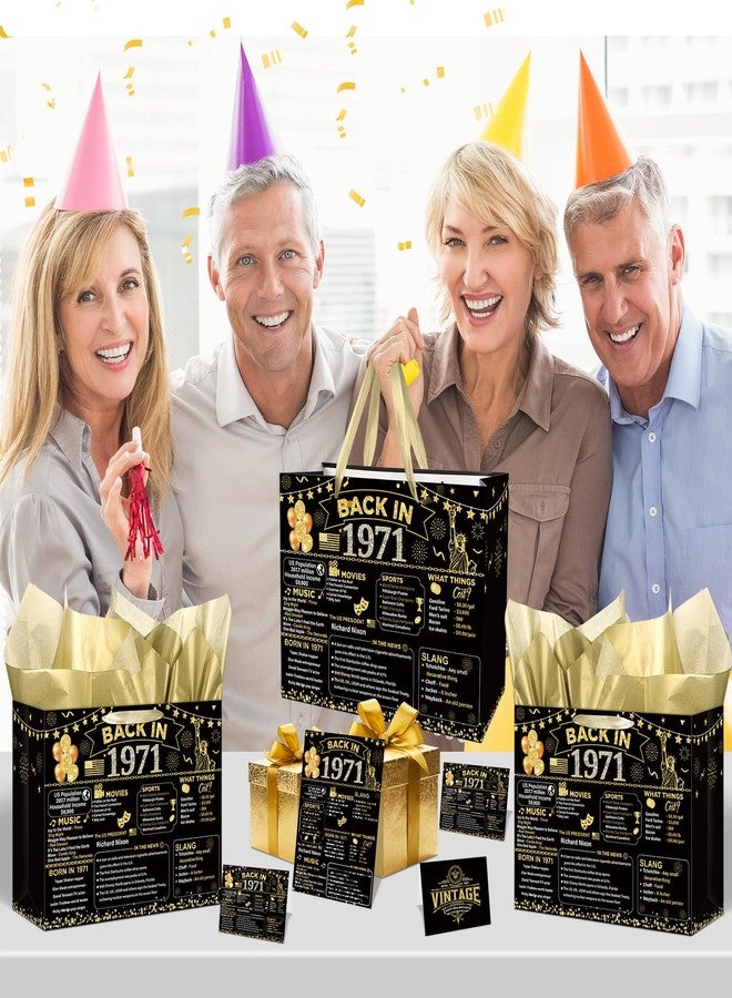 Yoirrat Black Gold 55th Birthday Gifts Bag Vintage 1971 Gift Bags with Greeting Cards 55th Birthday Wrapping Paper Bag for Women Man 55 Year Old Party Supplies - Image 4