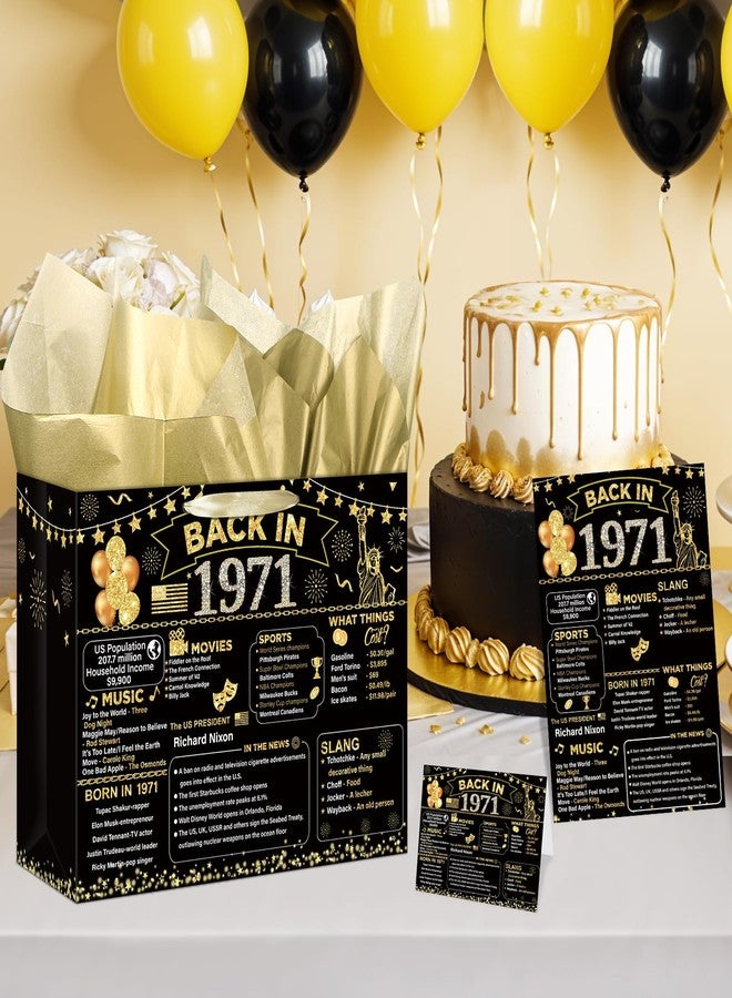 Yoirrat Black Gold 55th Birthday Gifts Bag Vintage 1971 Gift Bags with Greeting Cards 55th Birthday Wrapping Paper Bag for Women Man 55 Year Old Party Supplies - Image 2