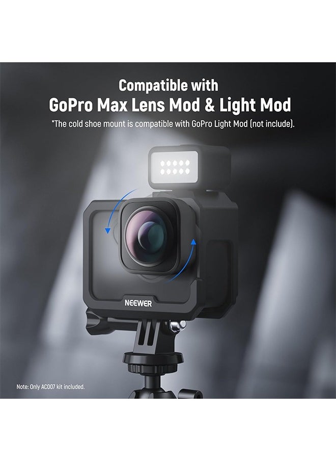 Neewer NEEWER Video Rig Cage Compatible with GoPro Hero 12 11 10 9 Light Mod Max Lens Mod, Durable Plastic with 3.5mm Media Audio Mic Adapter Mount, Cold Shoe Adapter, Battery Cover for Vlogging, AC007  - Image 3