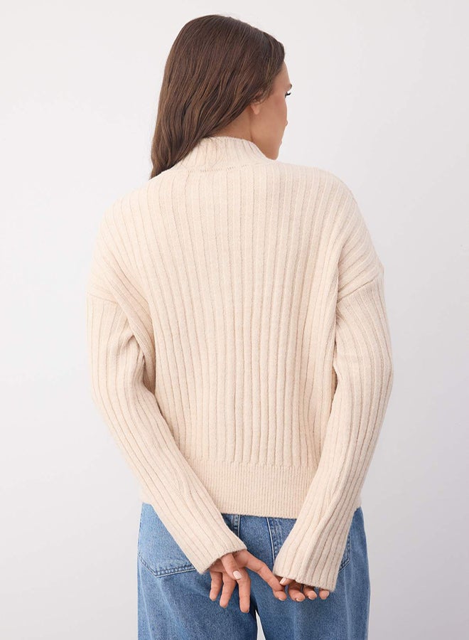 trendyol Wardrobe Essentials Stone Stand Collar Wide Fit Ribbed Soft Textured Knitwear Cardigan | - Image 4