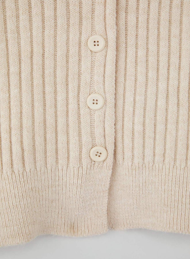 trendyol Wardrobe Essentials Stone Stand Collar Wide Fit Ribbed Soft Textured Knitwear Cardigan | - Image 5