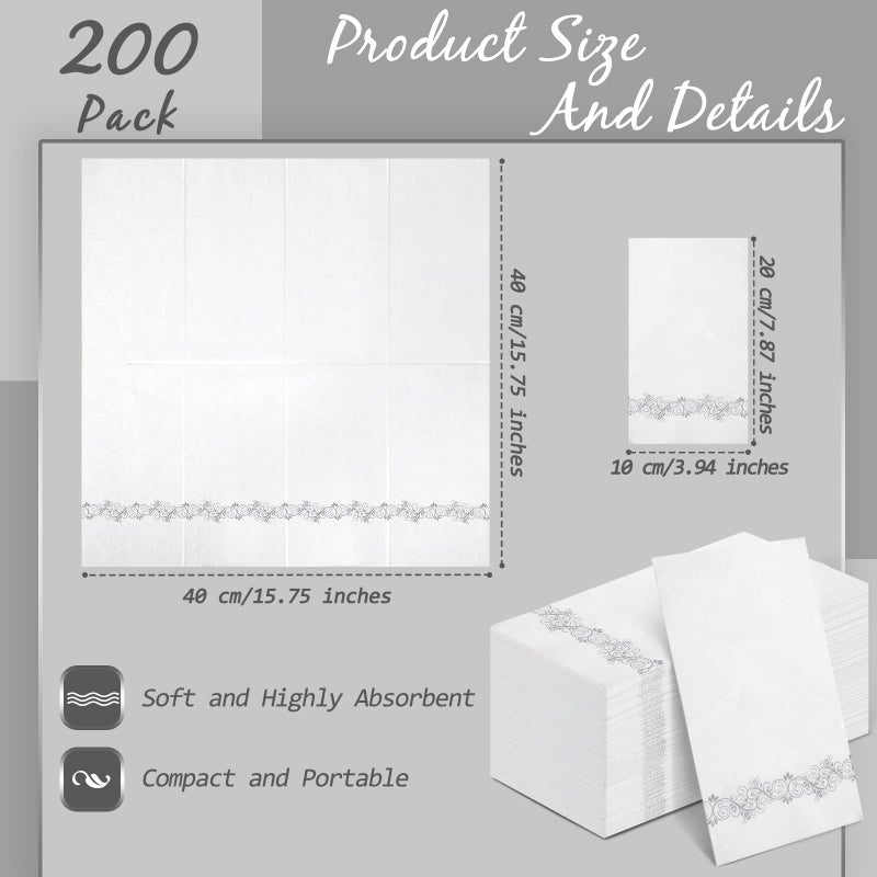 Yinder 200 Pack Disposable Hand Towels Bathroom Napkins Decorative Guest Towels Soft and Absorbent Linen Feel Paper Towels for Christmas Parties Weddings Dinners or Events (Silver) - Image 3