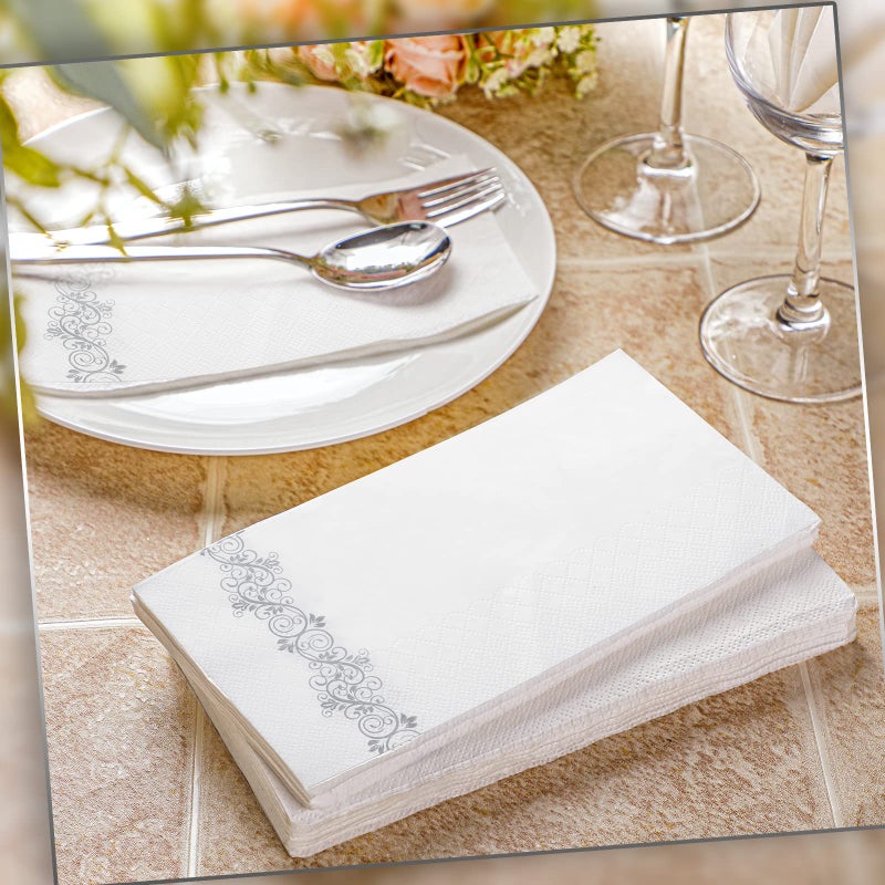 Yinder 200 Pack Disposable Hand Towels Bathroom Napkins Decorative Guest Towels Soft and Absorbent Linen Feel Paper Towels for Christmas Parties Weddings Dinners or Events (Silver) - Image 4