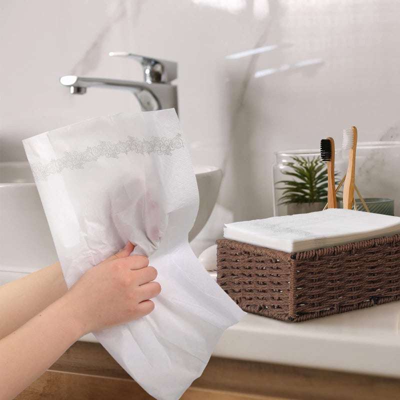 Yinder 200 Pack Disposable Hand Towels Bathroom Napkins Decorative Guest Towels Soft and Absorbent Linen Feel Paper Towels for Christmas Parties Weddings Dinners or Events (Silver) - Image 2