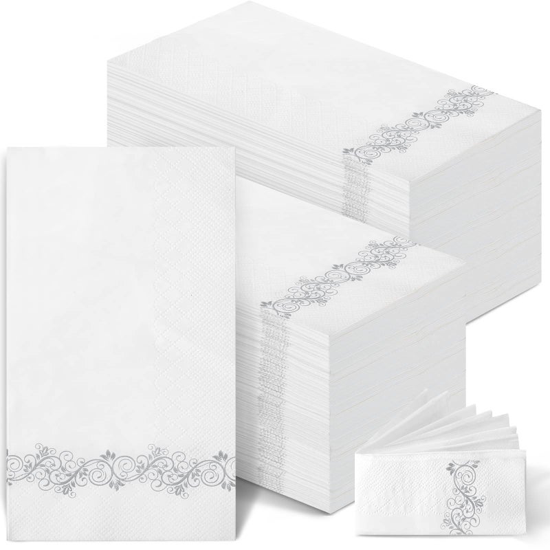 Yinder 200 Pack Disposable Hand Towels Bathroom Napkins Decorative Guest Towels Soft and Absorbent Linen Feel Paper Towels for Christmas Parties Weddings Dinners or Events (Silver) - Image 1