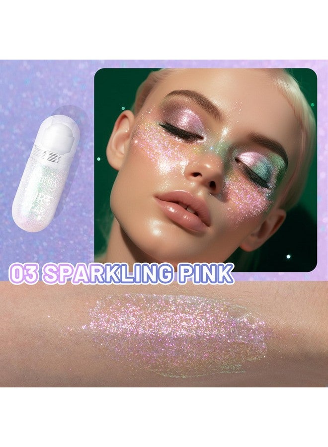 DAGEDA Body Glitter Gel Rollon Face Glitter For Mermaid Makeup Festival Rave Accessories Holographic Hair Glitter Gelbody Shimmer Halloween Makeup For Rave Party (Sparkling Pink) - Image 2
