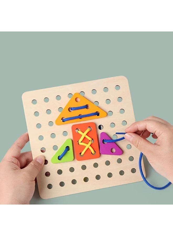 Wooden Roping Game Puzzle Set Geometric Shapes Color Sorting Fine Motor Skills Sensory Educational Toy - Image 5