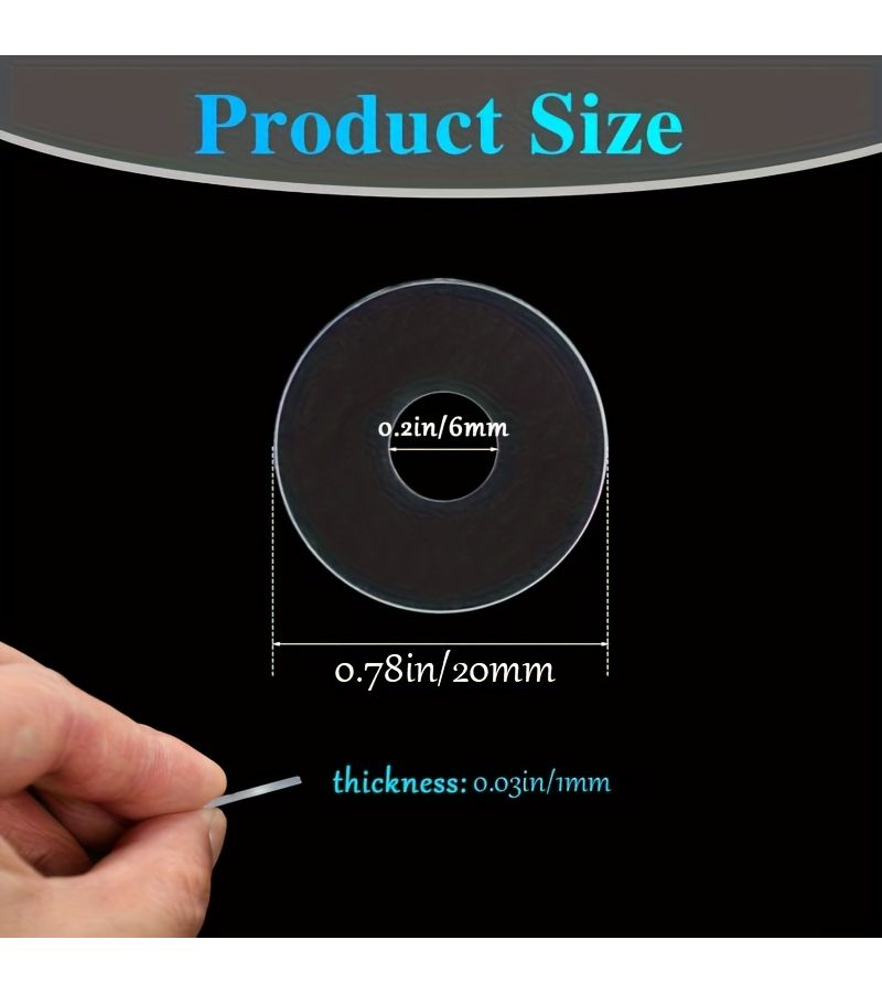 62pcs Transparent Plastic Flat Washers Suitable For Shower Door Handle Isolation Pads Non Conductive Moistureproof Screw Mounted Caps And Sealing Gasket Washers For Glass Doors Bathroom Fence Hardware Durable Plastic Spacers - Image 5
