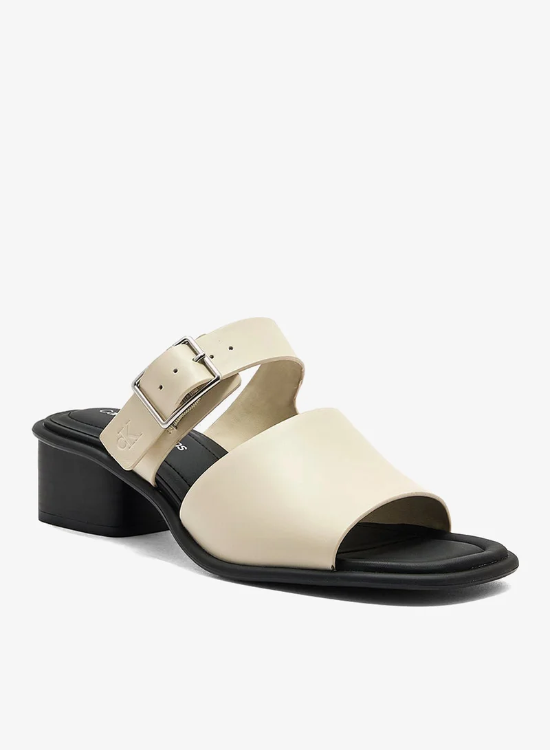 Calvin Klein Jeans LEATHER HEELED SANDALS WITH BUCKLE