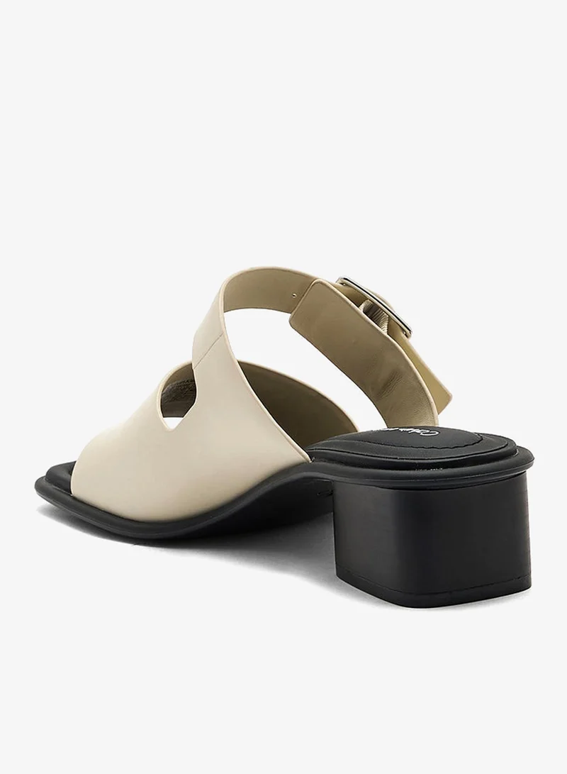Calvin Klein Jeans LEATHER HEELED SANDALS WITH BUCKLE