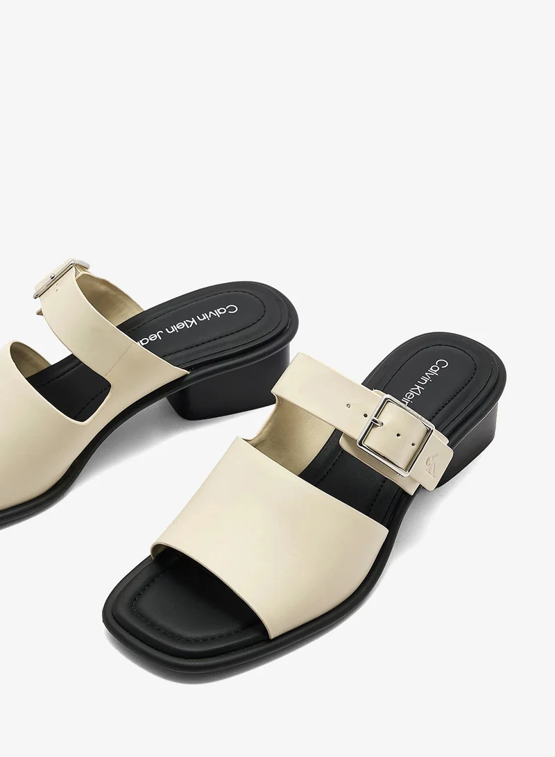 Calvin Klein Jeans LEATHER HEELED SANDALS WITH BUCKLE