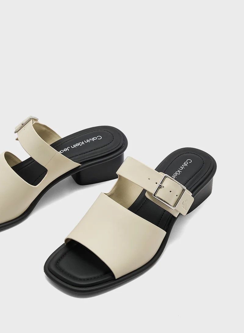 Calvin Klein Jeans LEATHER HEELED SANDALS WITH BUCKLE
