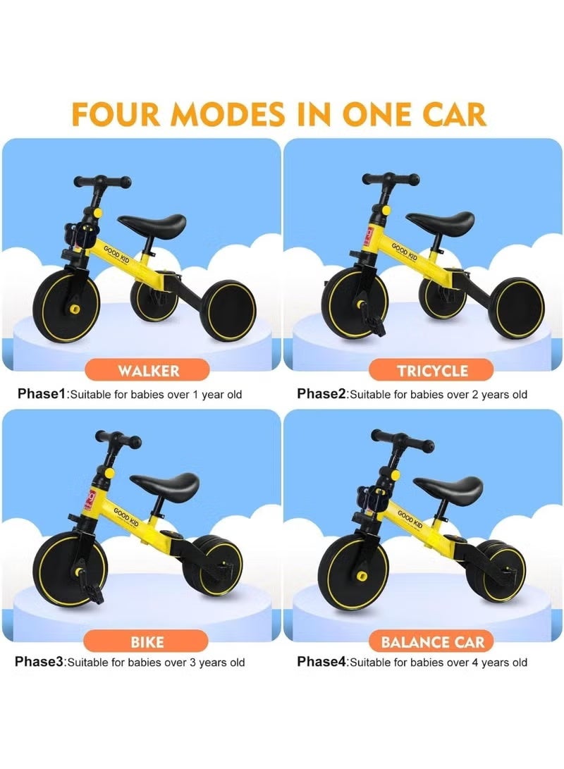 GENNEXT 4-in-1 Kids Balance Bike & Tricycle for 1-4 Years | Toddler Ride-On Toy with Adjustable Seat & Pedals | Indoor Outdoor Baby Trike for Boys & Girls | Perfect First Birthday Gift (Yellow) - Image 5