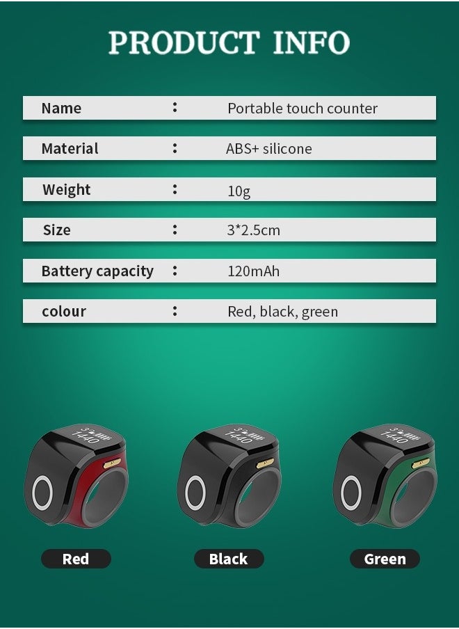 عداد حلقي مع شاشة OLED ، عداد قابل لإعادة الشحن ، تذكير بالاهتزاز ، مناسب لمختلف المناسبات