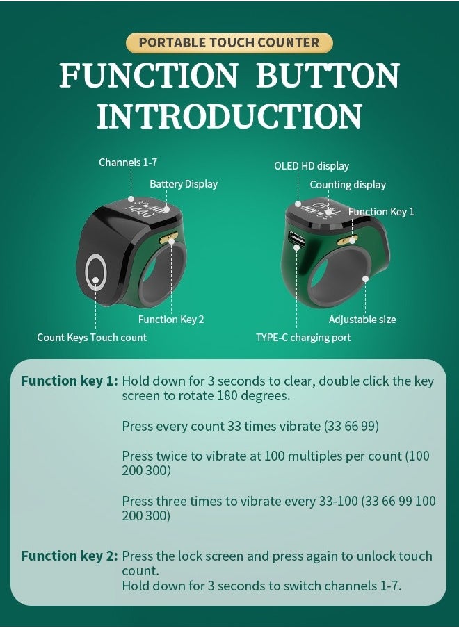 ماركة غير محددة عداد حلقي مع شاشة OLED ، عداد قابل لإعادة الشحن ، تذكير بالاهتزاز ، مناسب لمختلف المناسبات  - Image 4
