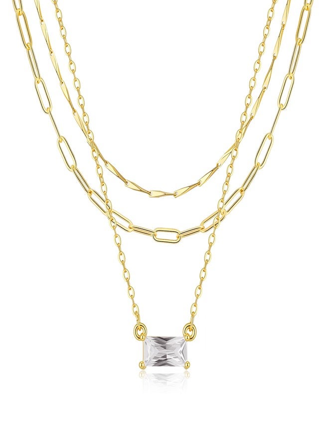 BERISO 14K Gold Plated Layered Necklace for Women, 3 Layer Dainty Gold Necklace with Minimalist Pendant, Elegant Everyday Gold Jewelry Gift, Brass, No Gemstone - Image 1