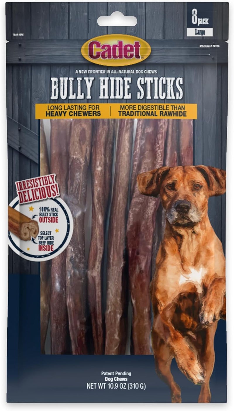 Cadet Bully Hide Sticks for Large Dogs  AllNatural Beef Pizzle High Protein Low Fat LongLasting Grain  RawhideFree Dog Chews for Aggressive Chewers Large 8 Count - Image 1
