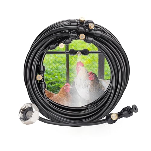 MADHOLLY Chicken Coop Cooling System for Poultry - Pre-Installed No Leakage Misting Hose with 26FT Line 7 Nozzles 3/4" Adapter, Chicken Coop Accessories for Summer Heat Backyard Garden - Image 1