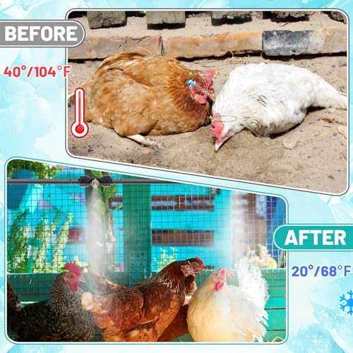 MADHOLLY Chicken Coop Cooling System for Poultry - Pre-Installed No Leakage Misting Hose with 26FT Line 7 Nozzles 3/4" Adapter, Chicken Coop Accessories for Summer Heat Backyard Garden - Image 2