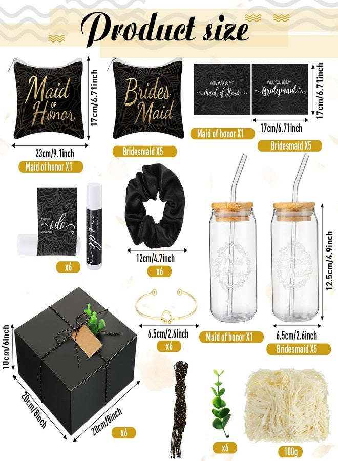 FillTouch مجموعة هدايا فيل تاتش المكونة من 54 قطعة، هدية وصيفة الشرف، تتضمن صندوق هدايا الزفاف، حقيبة مكياج، بطاقة دعوة، كوب زجاجي، مرطب شفاه، ربطة شعر، سوار لحفلة توديع العزوبية (أسود). - Image 2