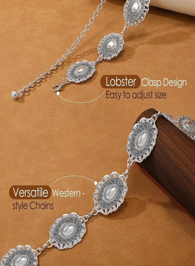 VONMELLI Western Belts for Woman Cowgirl Boho Concho Chain Waist Belt for Country Concert Dresses Jeans, Silver-shiny, S: Fit Waist Size 26"-35" - Image 2