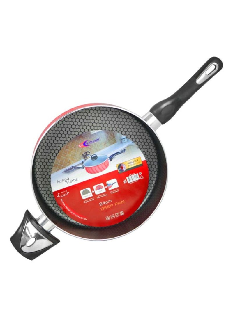 KAWASHI Kawashi Tempo Flame Non-Stick Deep Frying Pan With Glass Lid 24Cm 