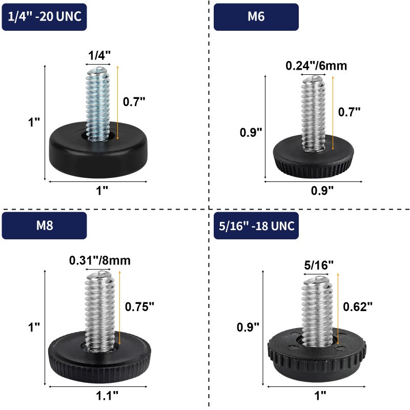 Coidea M8 Thread Furniture Feet Levelers  12 Pcs Adjustable Furniture Feet Threaded Screw In  Leveling Feet Screw On Furniture Glide Leveling For Table  Cabinets  Chairs  Stool Legs - Image 3