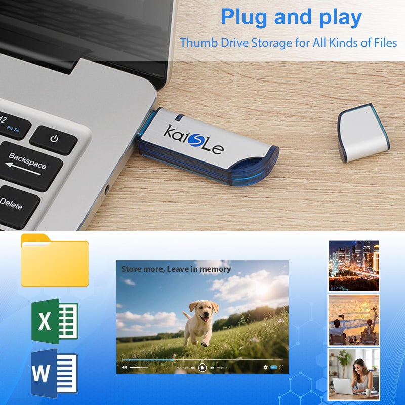 KAISLE 64GB USB Flash Drive, External USB Flash Memory Storage Thumb Drive, Portable Flashdrive with Keychain, 64 GB USB 2.0 Memory Stick exFAT Data Storage Jump Drives for Computers - Image 3